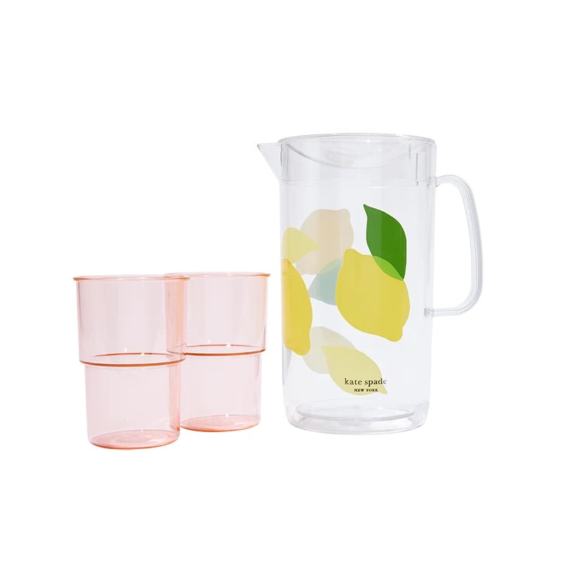 Kate Spade New York, Double Sided Lemon Pitcher & Set of 2 Light Pink Cups