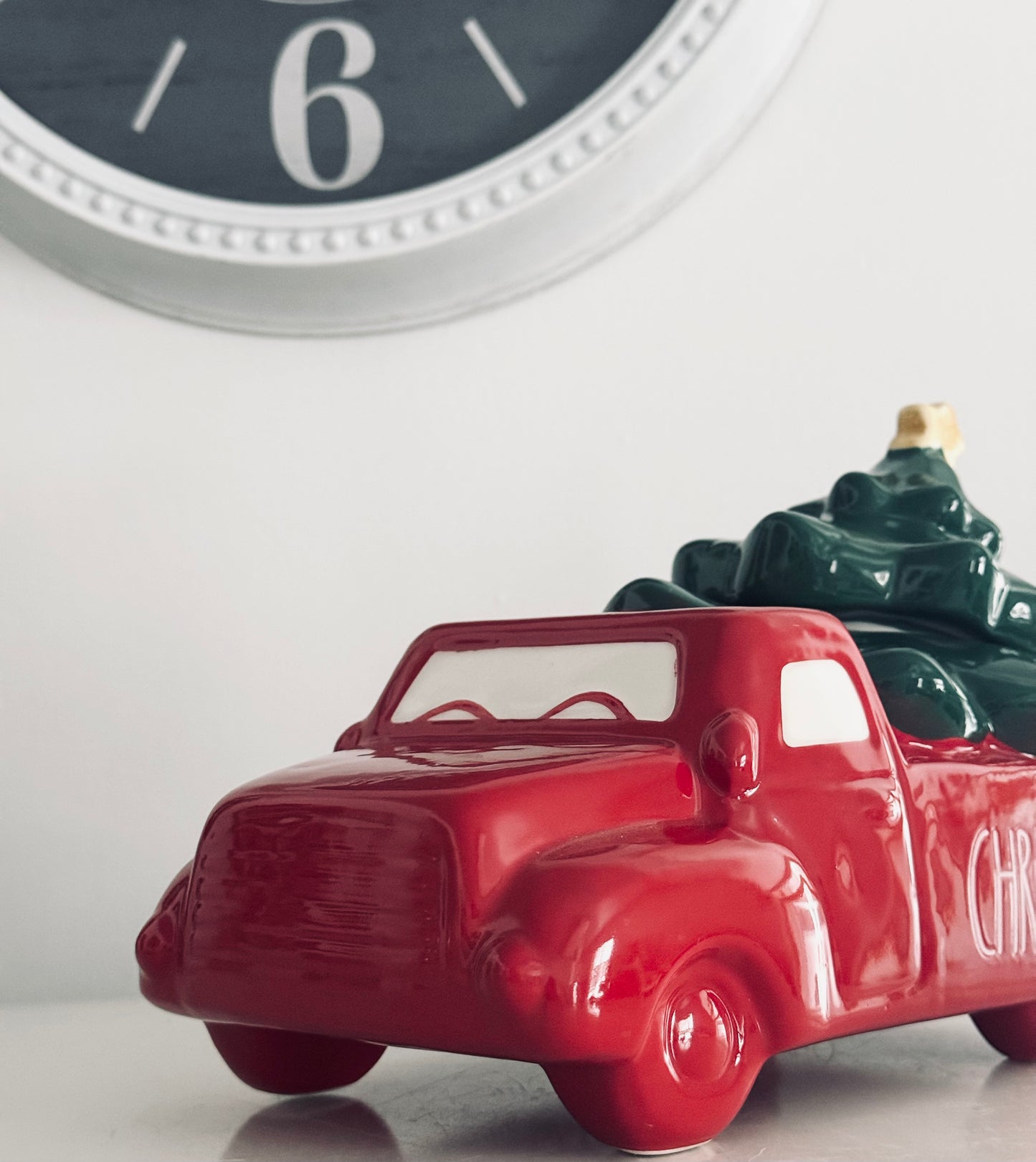 Rae Dunn by Magenta, Red Truck Carrying Christmas Tree Cookie Jar with Lid