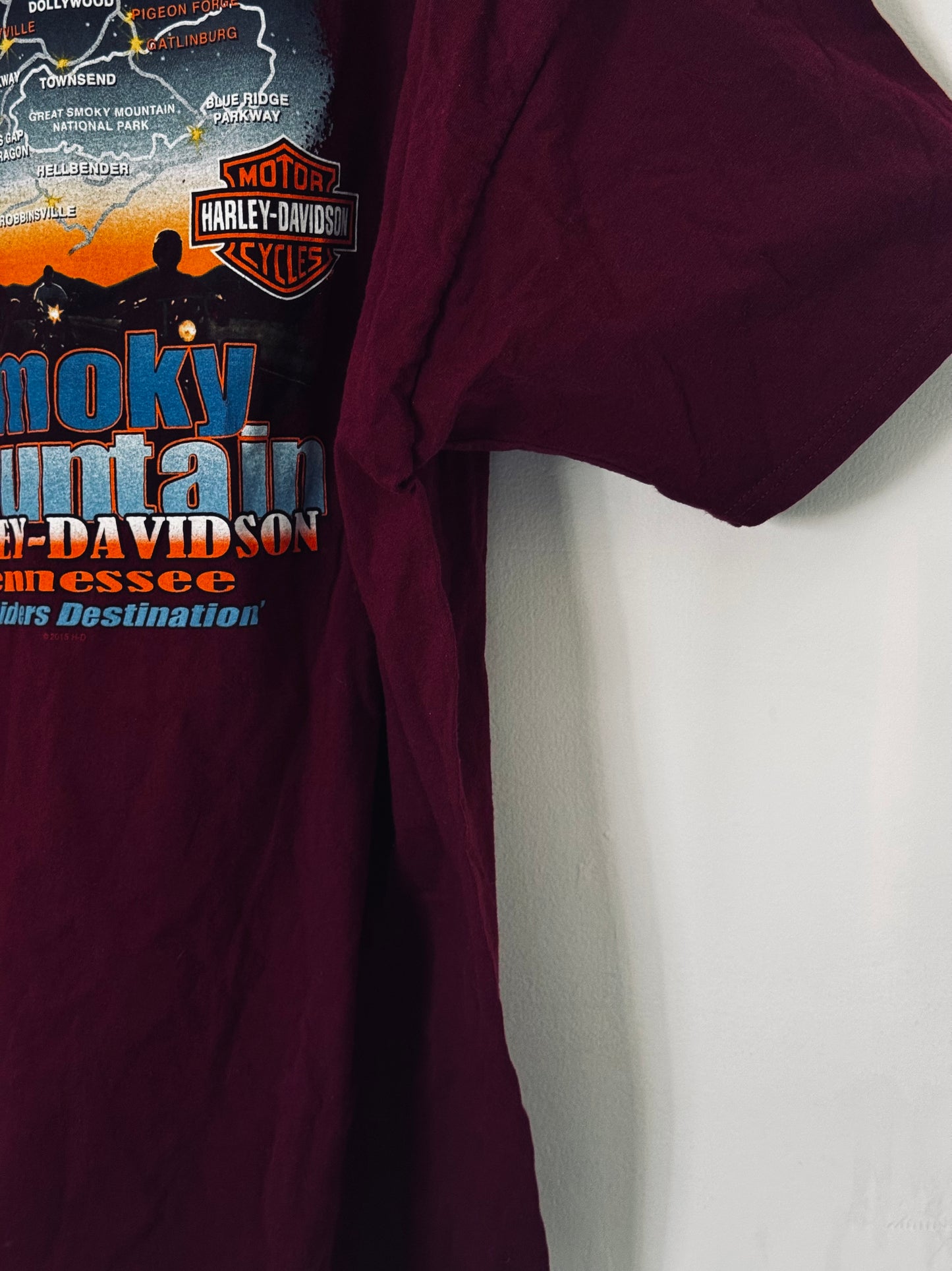 Harley Davidson Motorcycles, 2015 Maroon Smoky Mountain, Tennessee Tshirt, Size 3XL