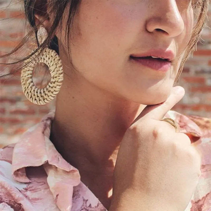 Bohemian Woven Rattan Earrings