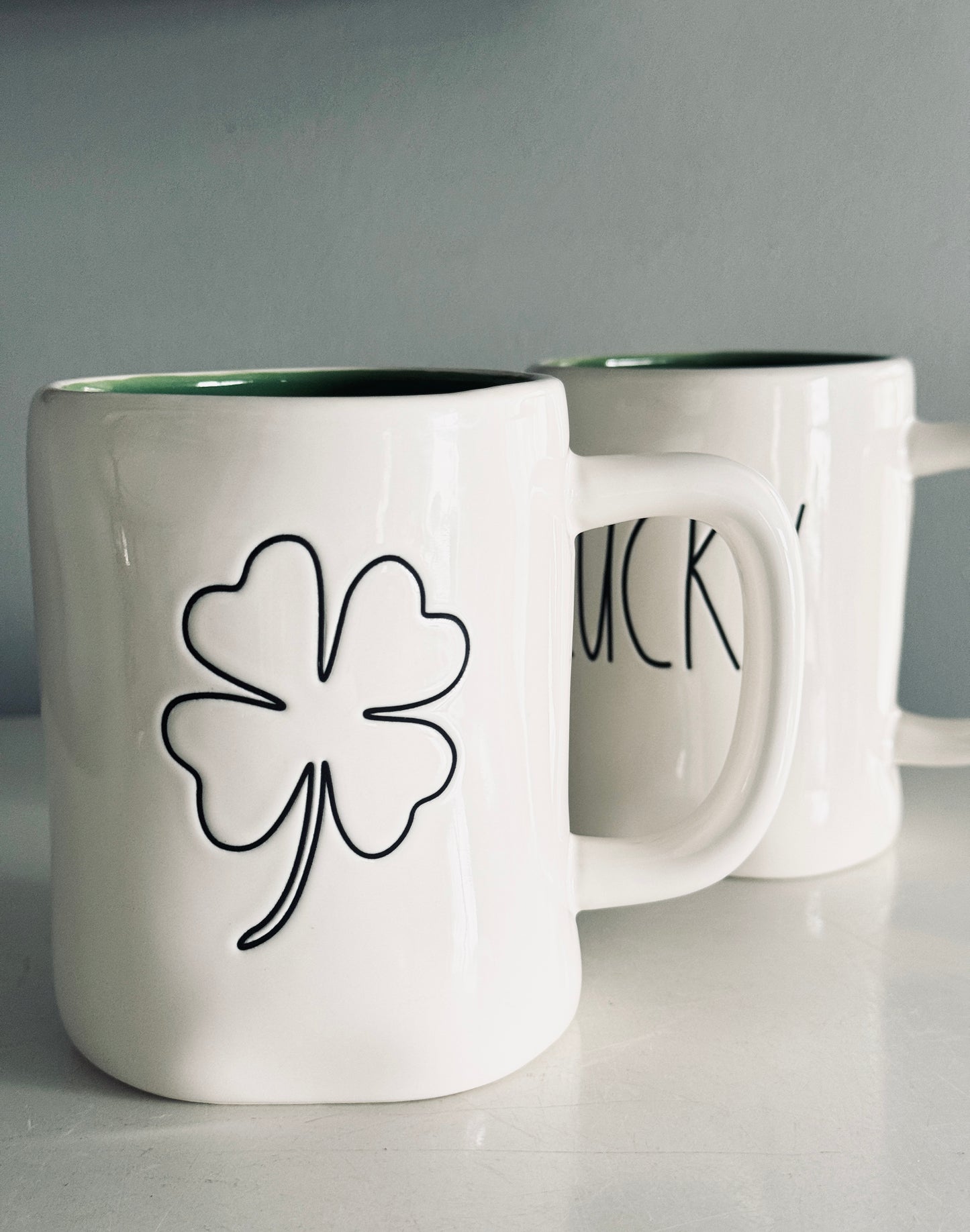 Rae Dunn by Magenta, Set of Two Lucky & Shamrock St. Patrick’s Day Inspired Mugs