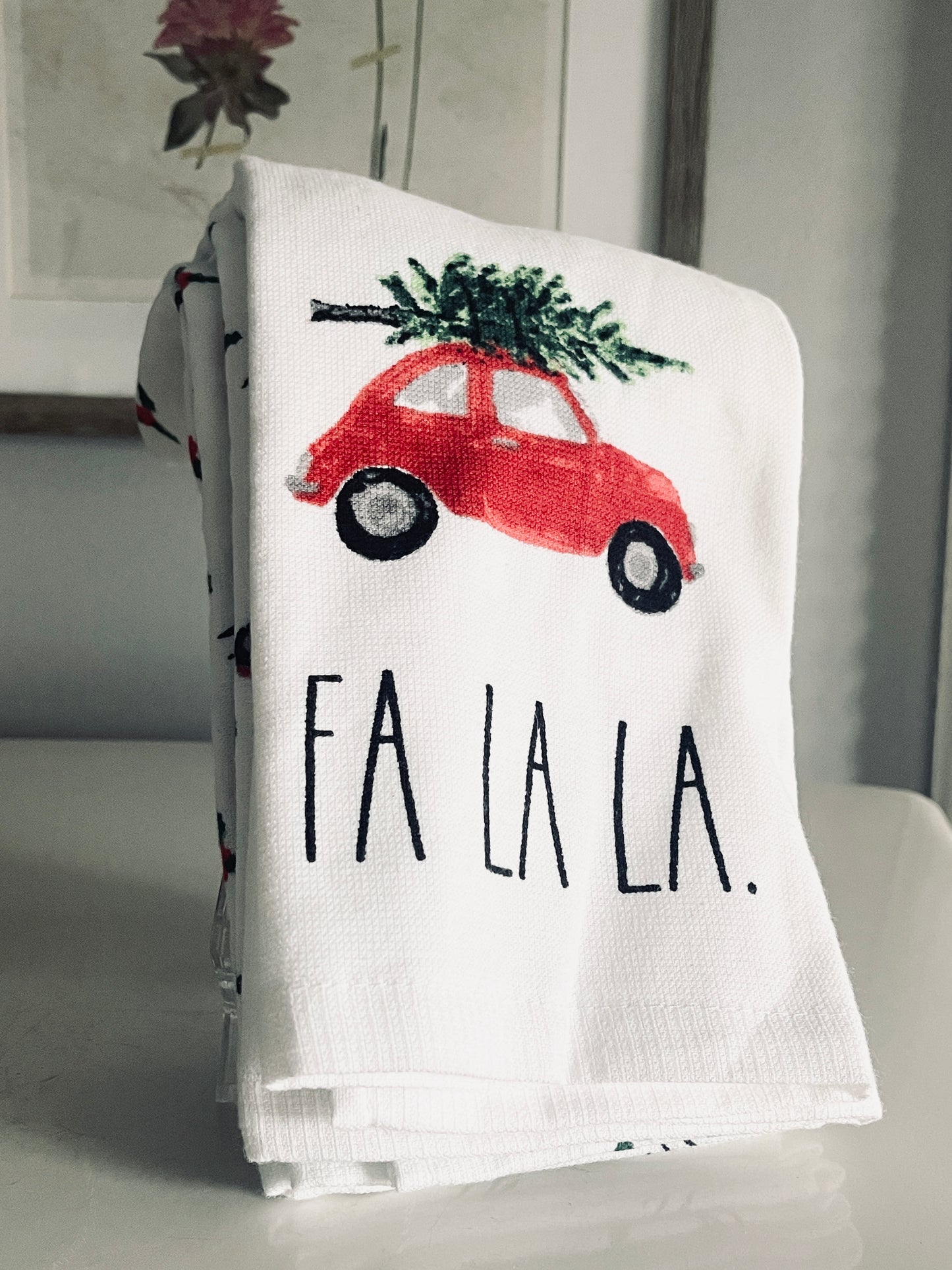 Rae Dunn by Magenta, Holiday Towel Set, Red Truck Fa La La 3 pack