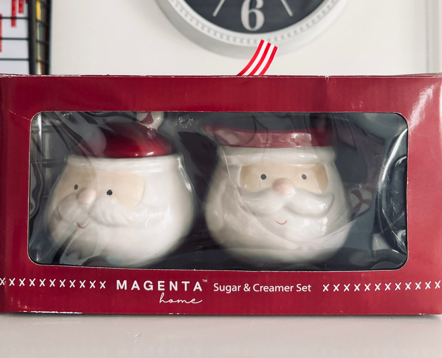 Rae Dunn, Magenta Home, Holiday Santas Cream & Sugar Set Kitchen Accents