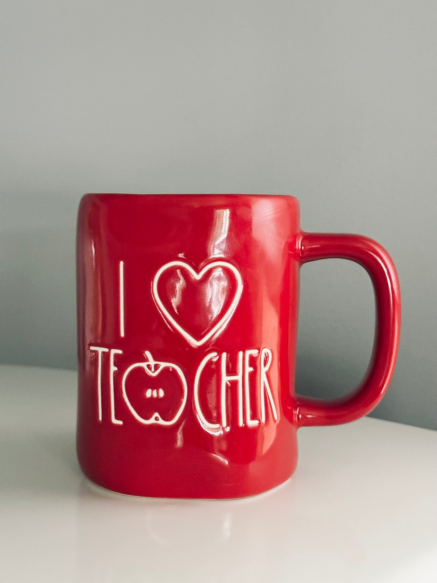 Rae Dunn by Magenta, Red I Heart Teacher Mug, Apple Icon Coffee Tea Mug Artisan Collection