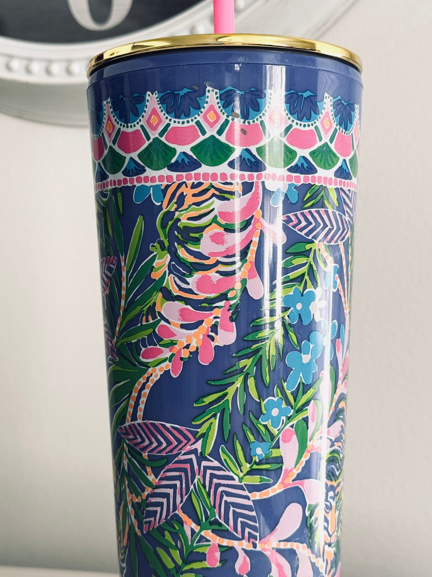 Lilly Pulitzer, Insulated Tumbler Lid & Straw 24Oz, Style How Do You Like Me Prowl