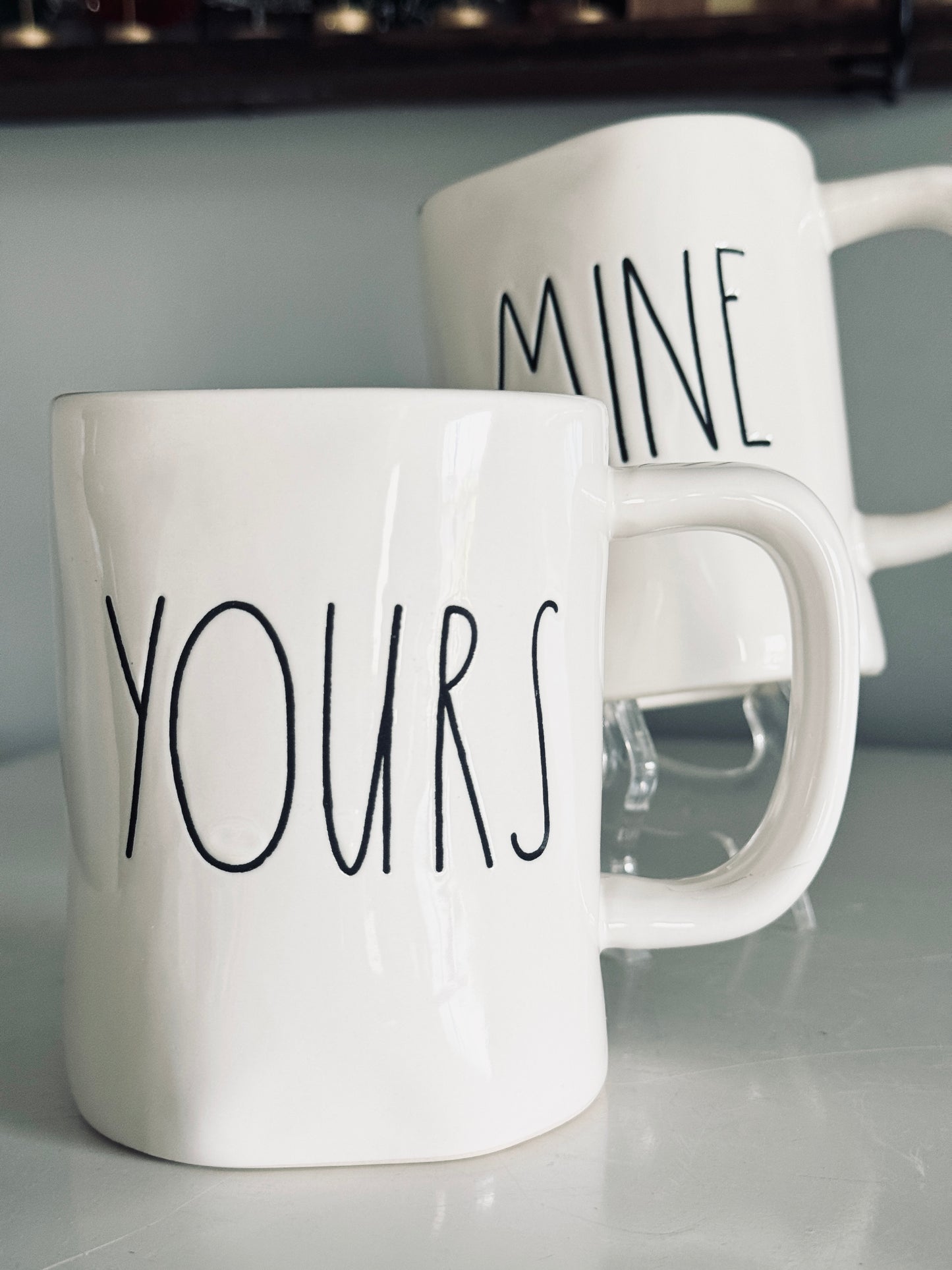 Rae Dunn by Magenta, Ceramic Mug Set Yours and Mine Coffee Tea Mugs Dining Home Accents