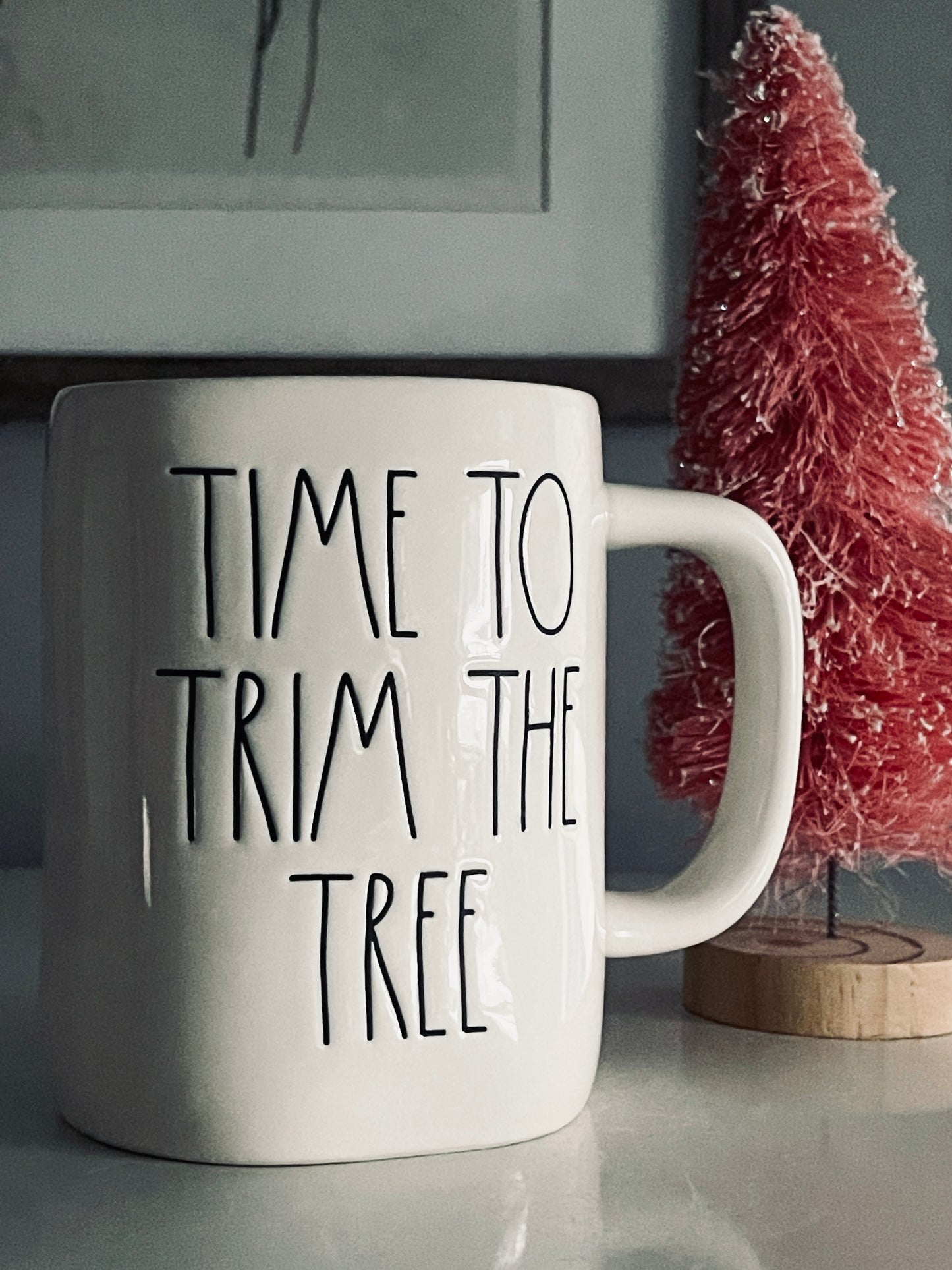 Rae Dunn by Magenta, Time To Trim The Tree Holiday Coffee Mug Green Inside