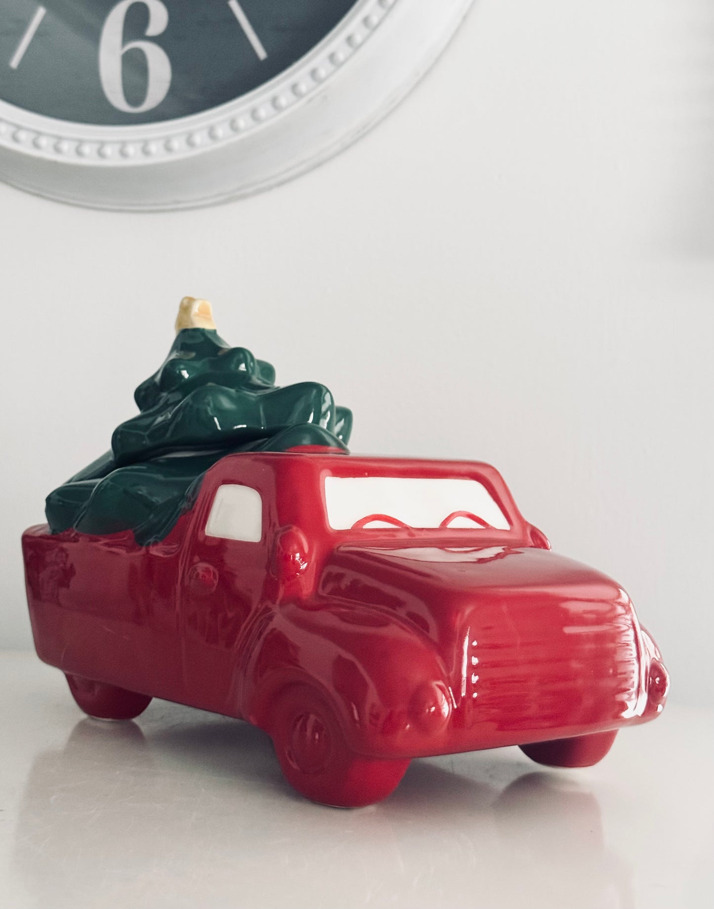 Rae Dunn by Magenta, Red Truck Carrying Christmas Tree Cookie Jar with Lid