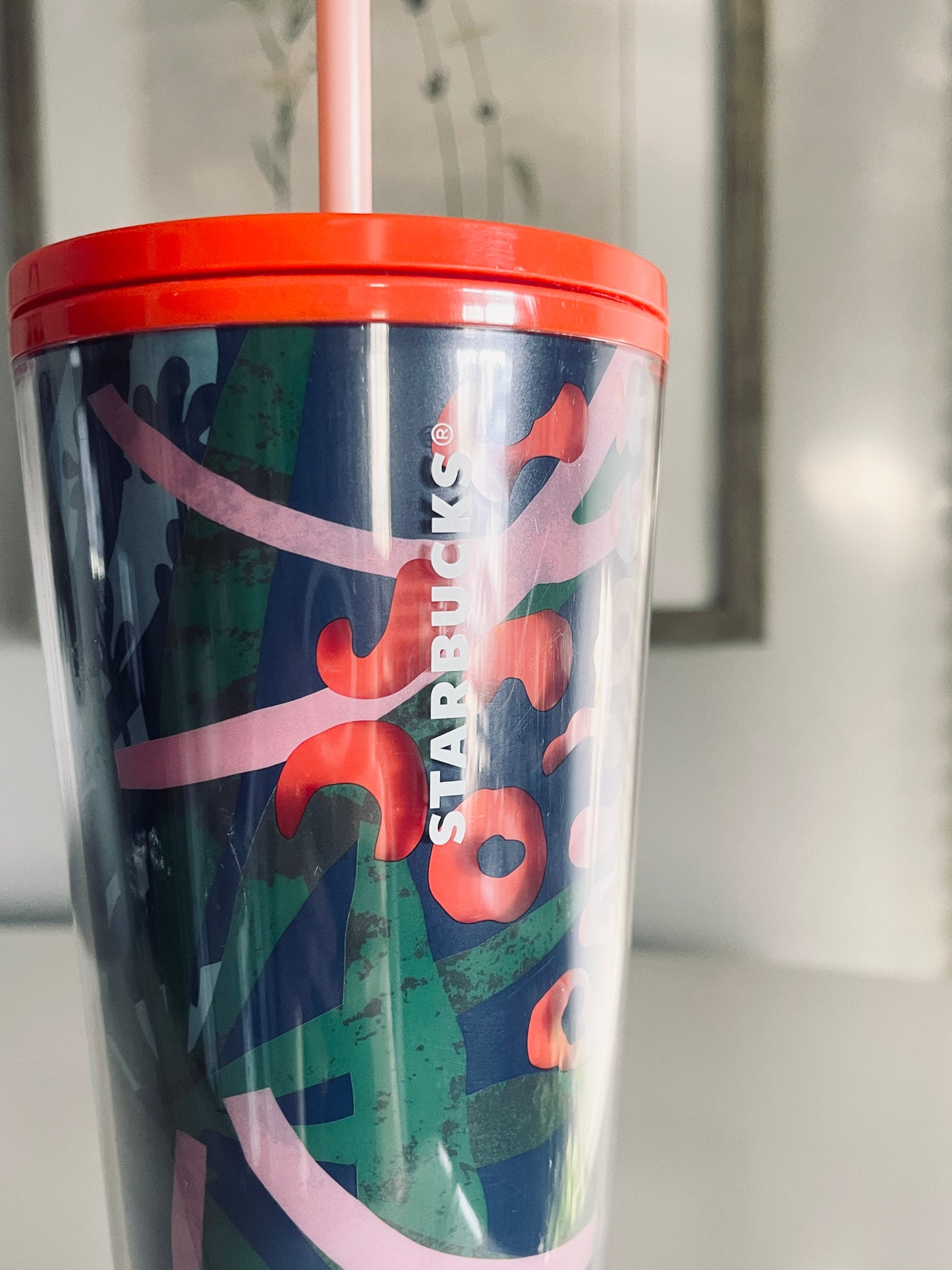 Starbucks Coffee Company, 24oz Floral Multicolor Cold Beverage Tumbler with Lid