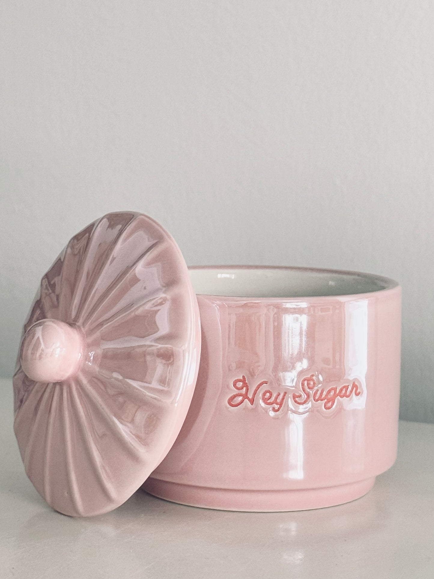 Hey Sugar Covered Sugar Bowl, Romantic Valentine Pink Covered Lid Home Accents Serving