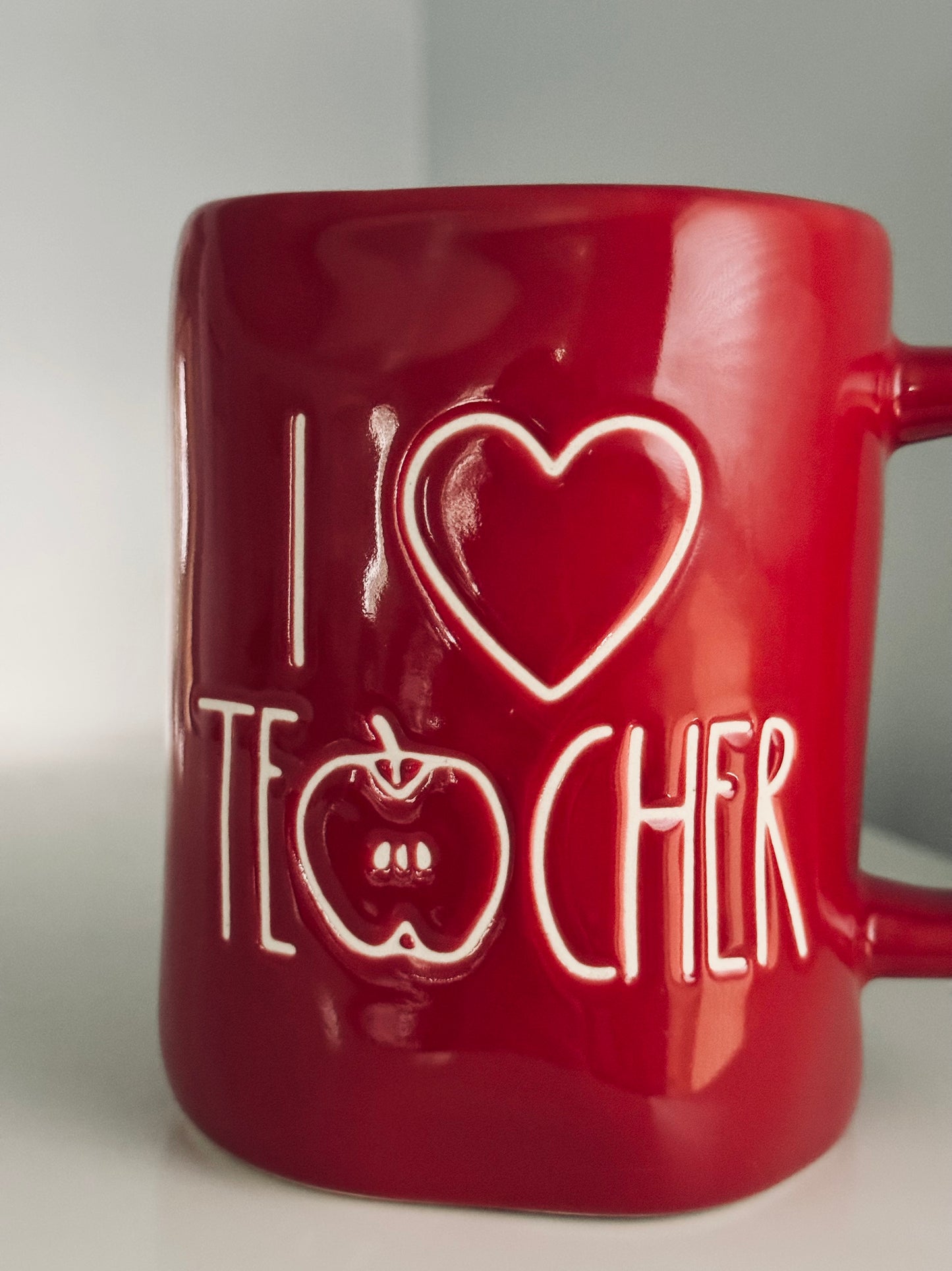 Rae Dunn by Magenta, Red I Heart Teacher Mug, Apple Icon Coffee Tea Mug Artisan Collection