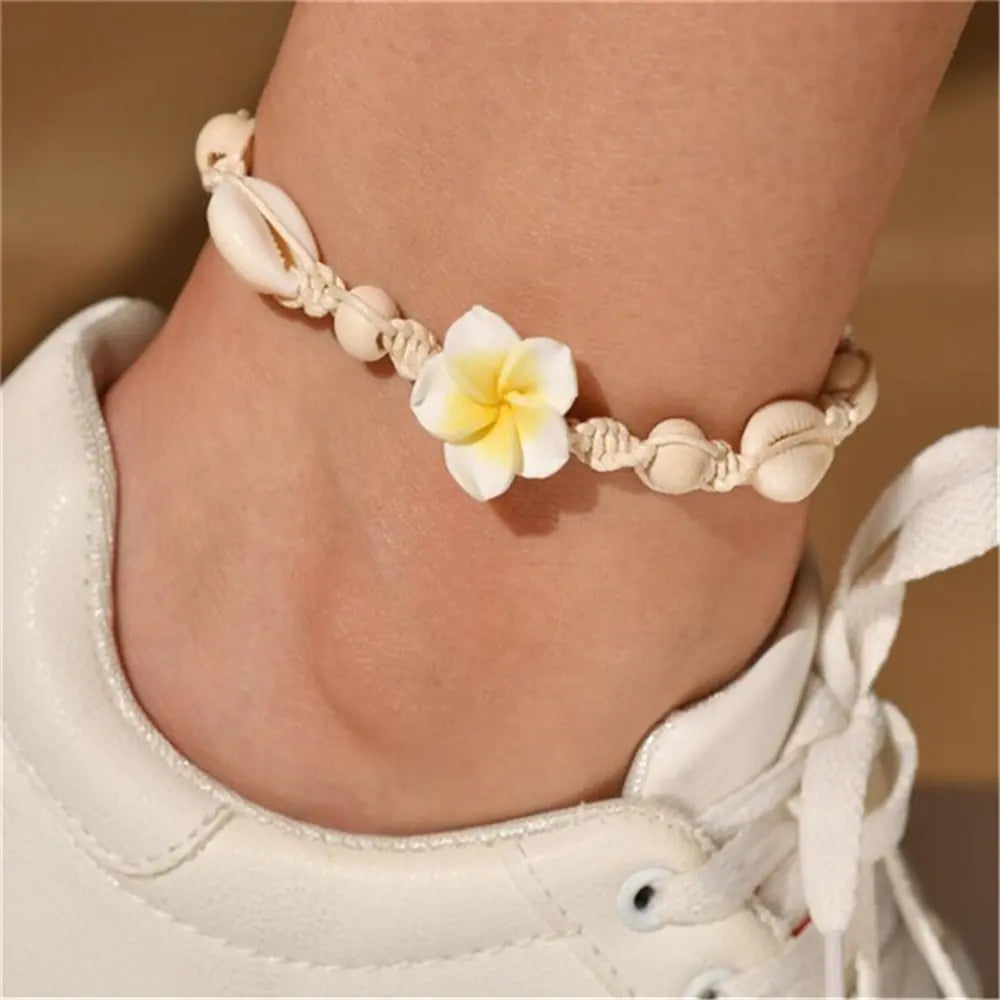 Boho Handmade Knotted Shell Flower Braided Anklet