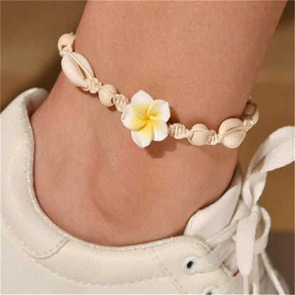 Boho Handmade Knotted Shell Flower Braided Anklet
