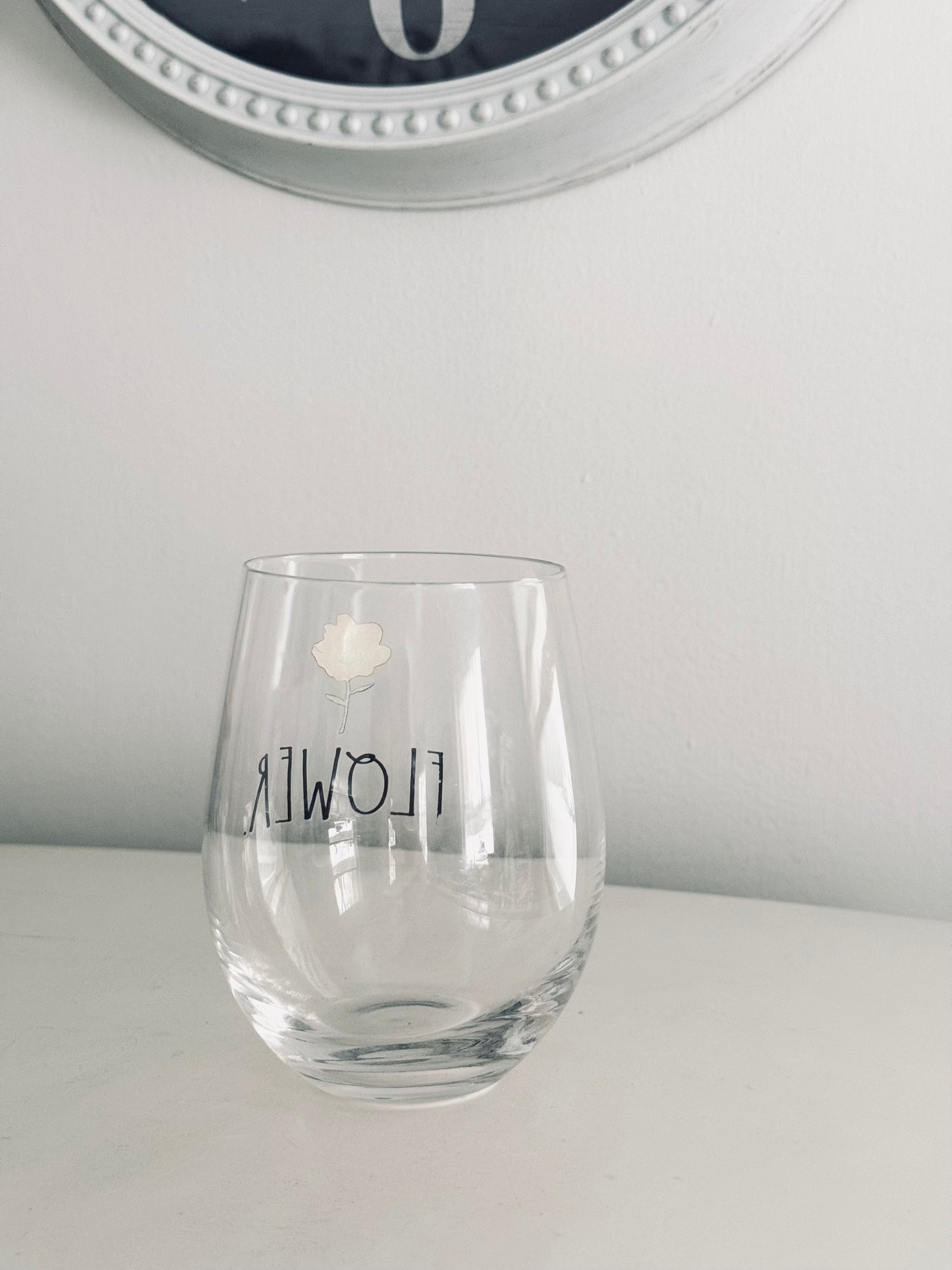 Rae Dunn by Magenta, Etched Flower Wine Glass with Flower Icon Kitchen Accents Stemless