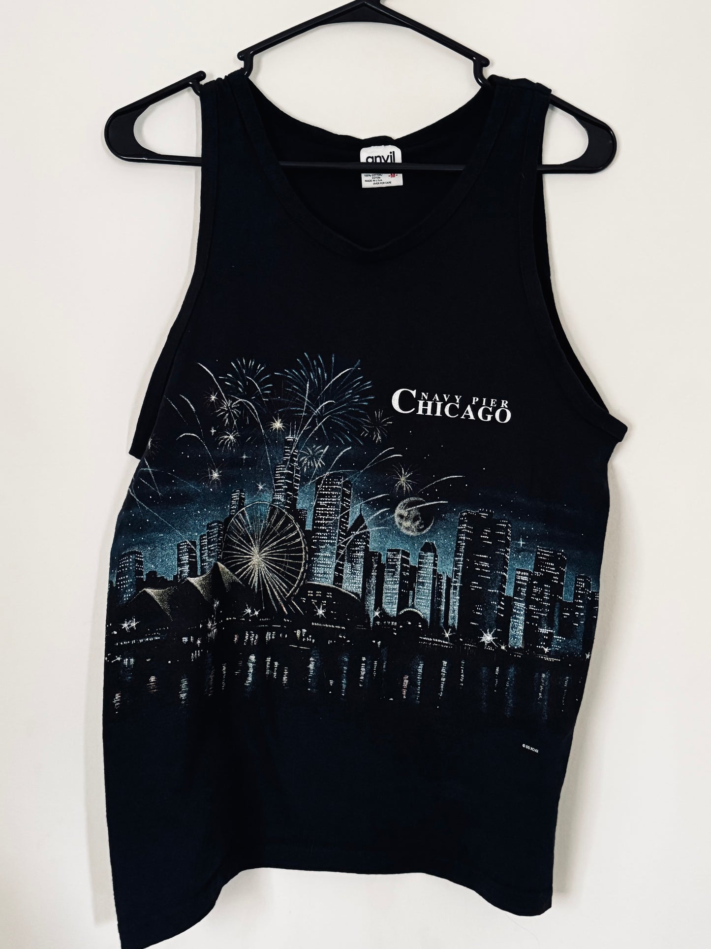 Vintage Y2K 100% Cotton Cut Off, Navy Pier Chicago Black Graffiti Graphic Tee