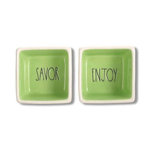 Rae Dunn by Magenta, Lime Green Savor and Enjoy Pinch Dishes, Decorative Bowls