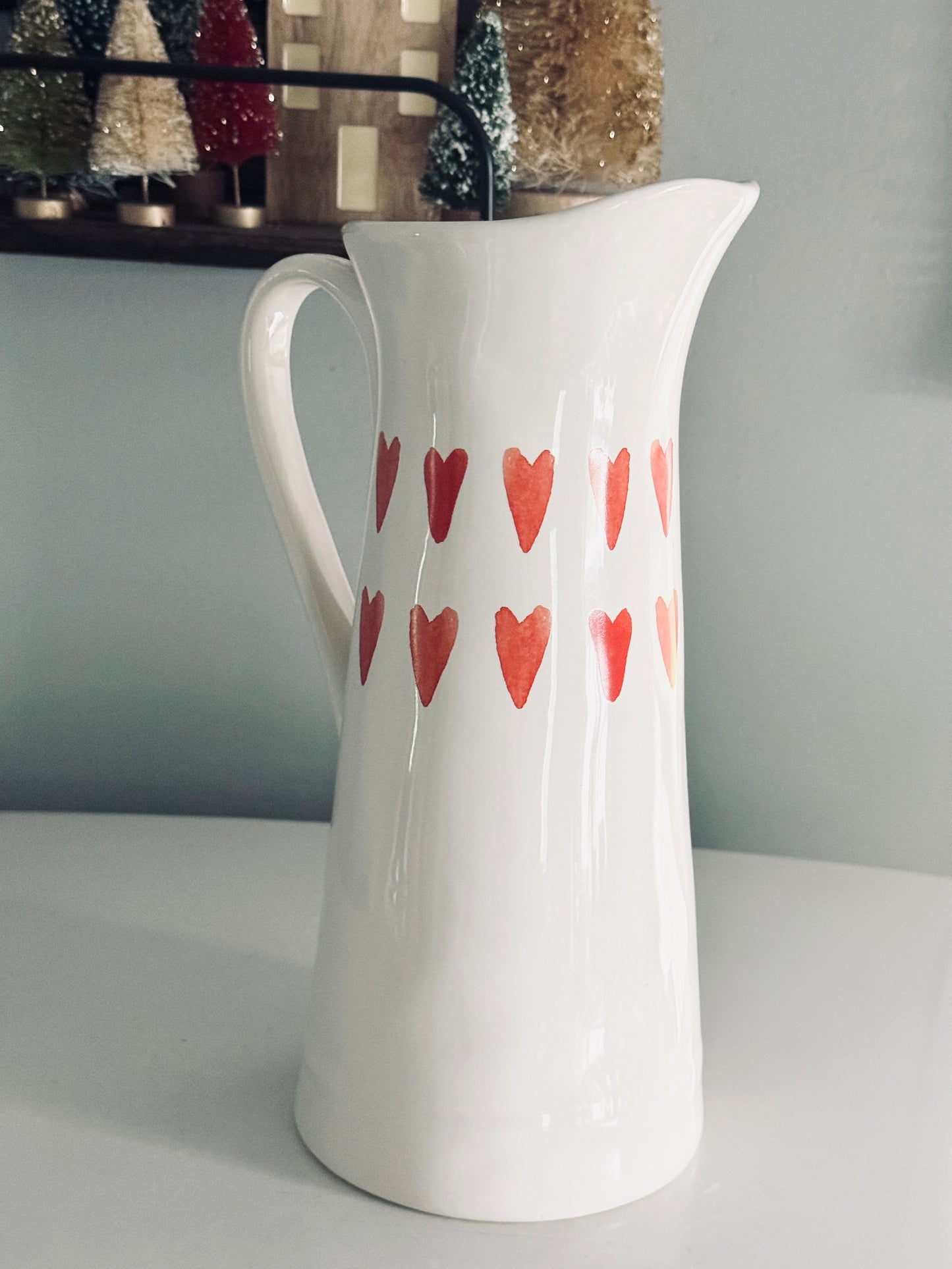 Rae Dunn by Magenta, Large Ceramic Mom To Be Cold Beverage Pitcher Carafe Etched Hearts