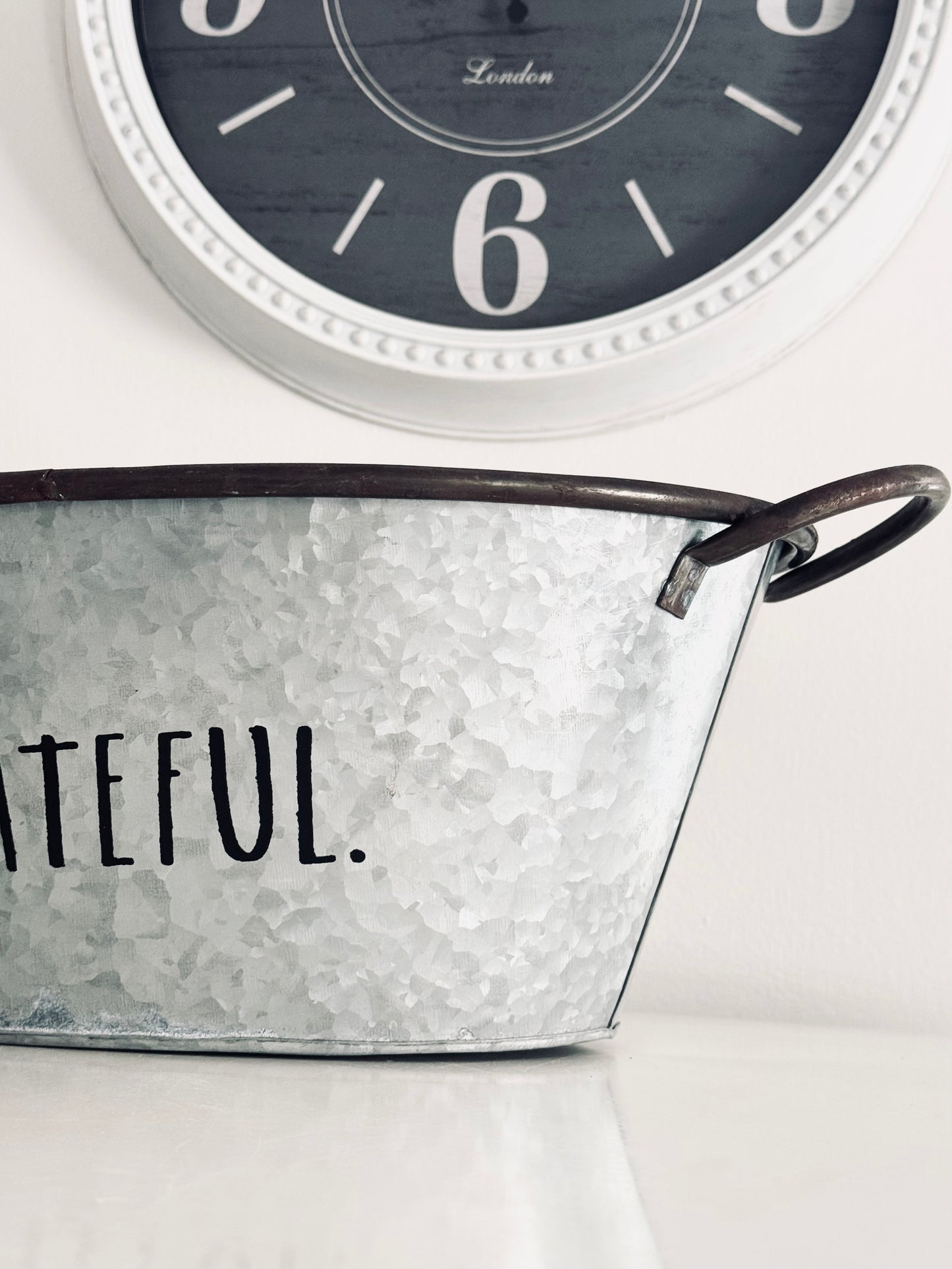 Rae Dunn by Magenta, Galvanized Tin Drink Bucket Etched Grateful, Kitchen Accent