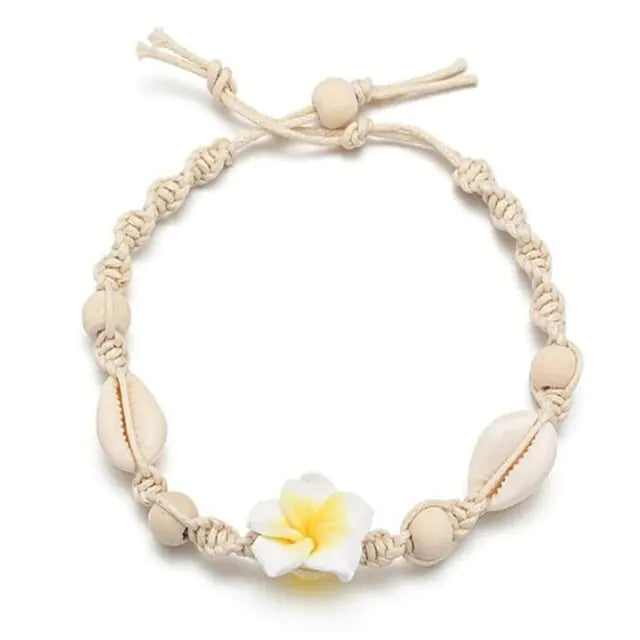 Boho Handmade Knotted Shell Flower Braided Anklet
