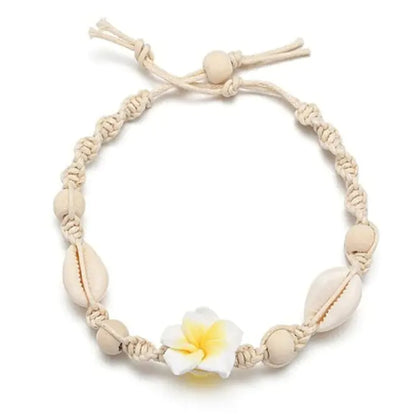 Boho Handmade Knotted Shell Flower Braided Anklet