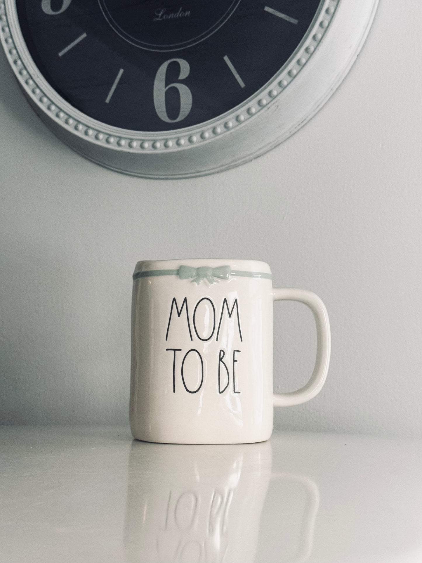 Rae Dunn by Magenta, Ceramic Mom To Be Mug, Blue Ribbon Mug Kitchen Accents