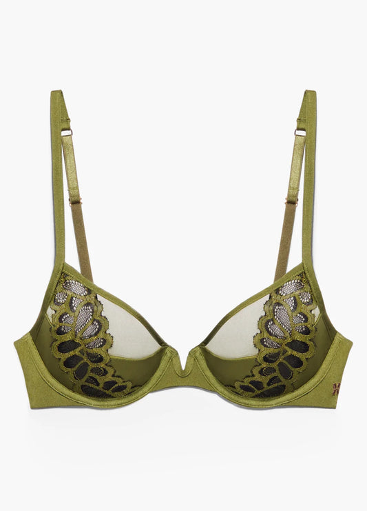 Savage x Fenty, Savage Not Sorry Half Cup Lace Plunge Bra, 34C Olive Green