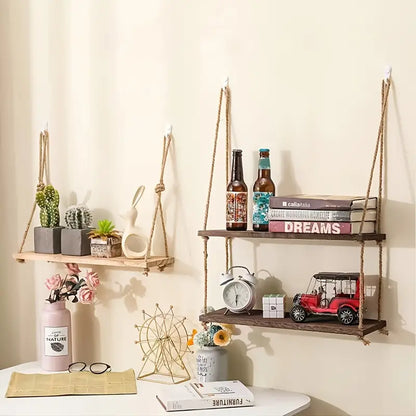 Boho Wall Hanging Shelf - Rustic Floating Shelf