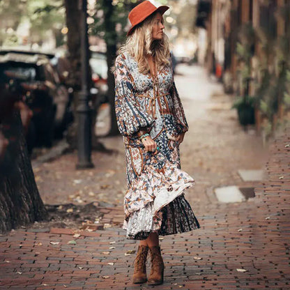 Bohemian Irregular Print Vintage Dress
