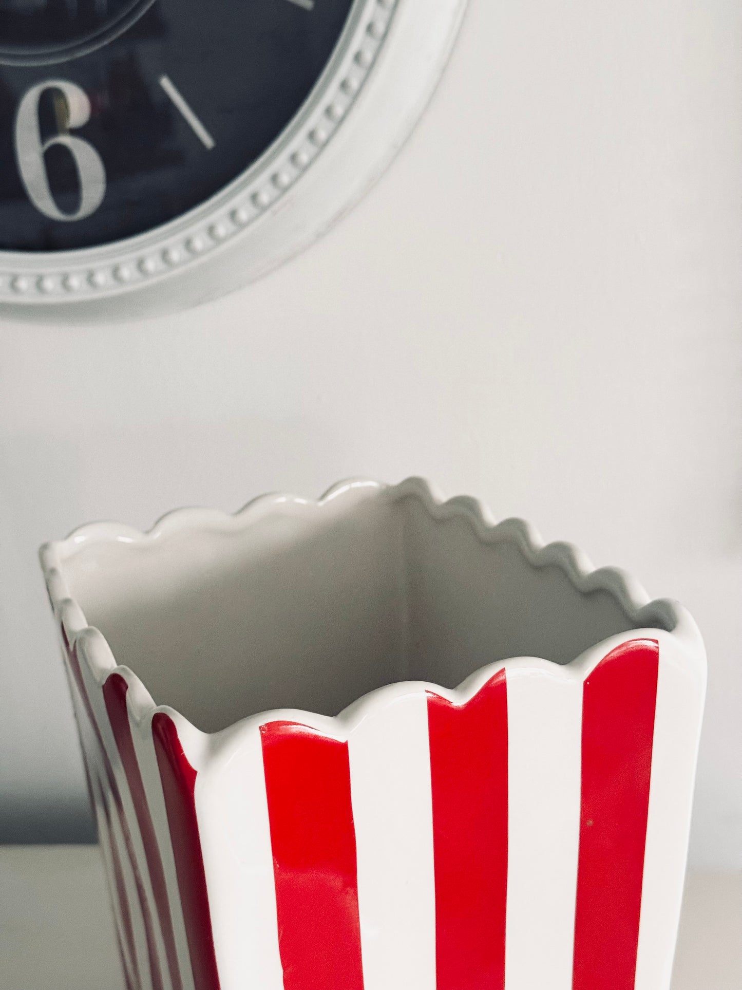 Rae Dunn by Magenta, LL Ceramic Popcorn Bucket , Red/White Striped