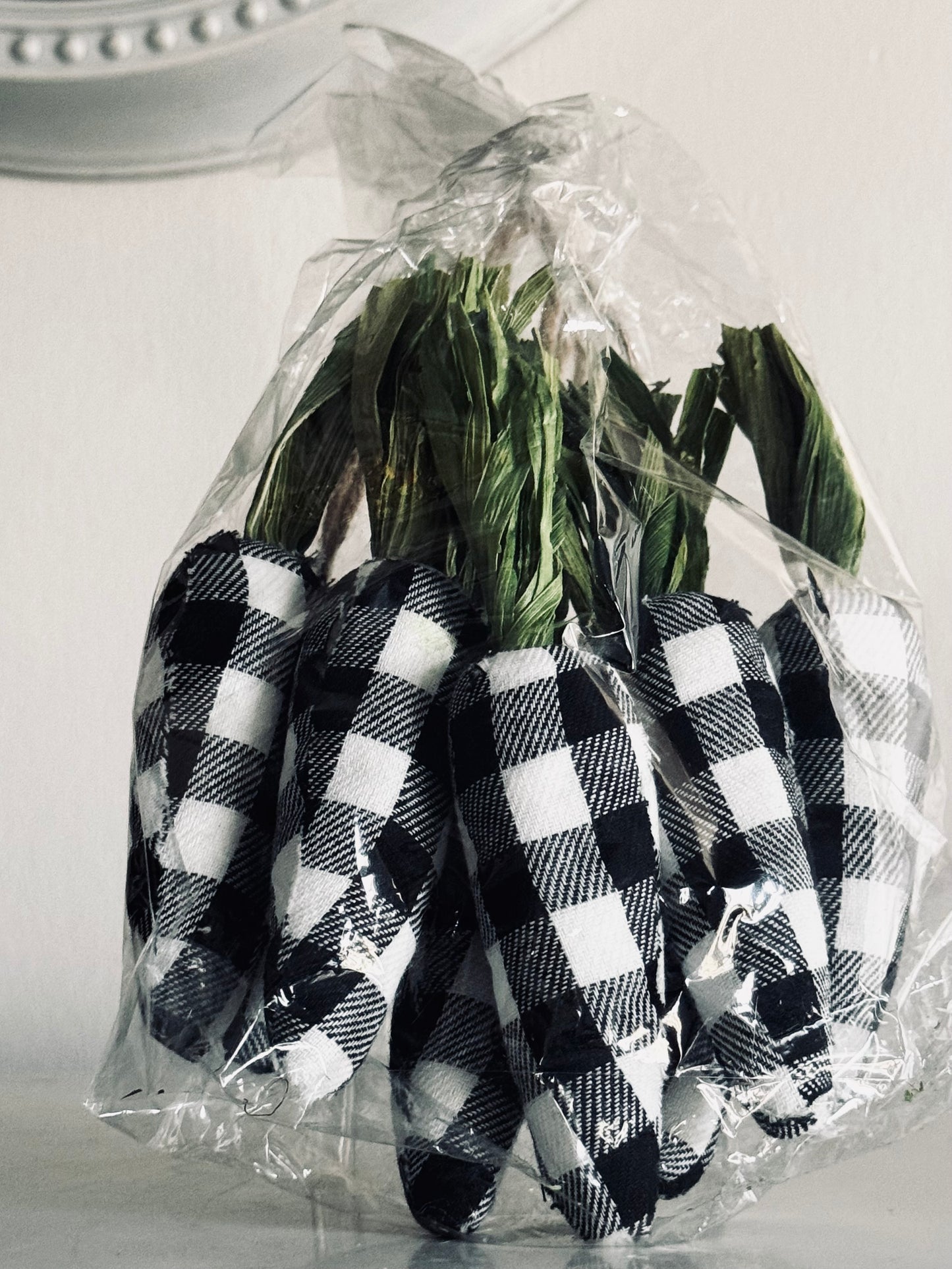 Set of Eight, Black & White Buffalo Plaid Carrots