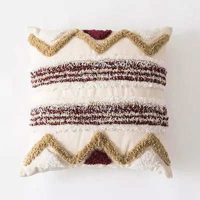 Indian Embroidered Tufted Pillow with Tassels
