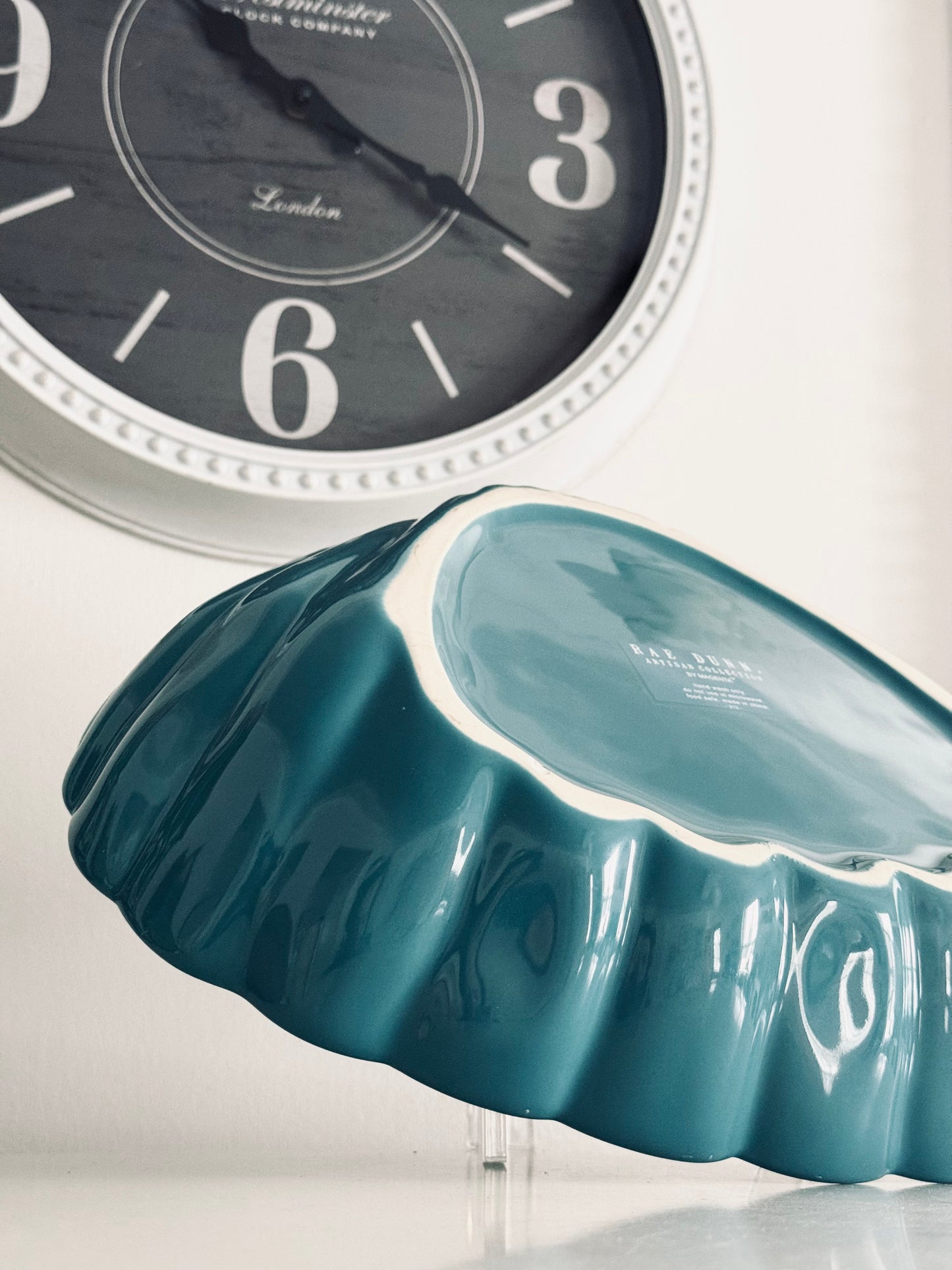 Rae Dunn by Magenta, Extra Large Teal Happy as a Clam Two Tiered Serving Bowl Dining Home