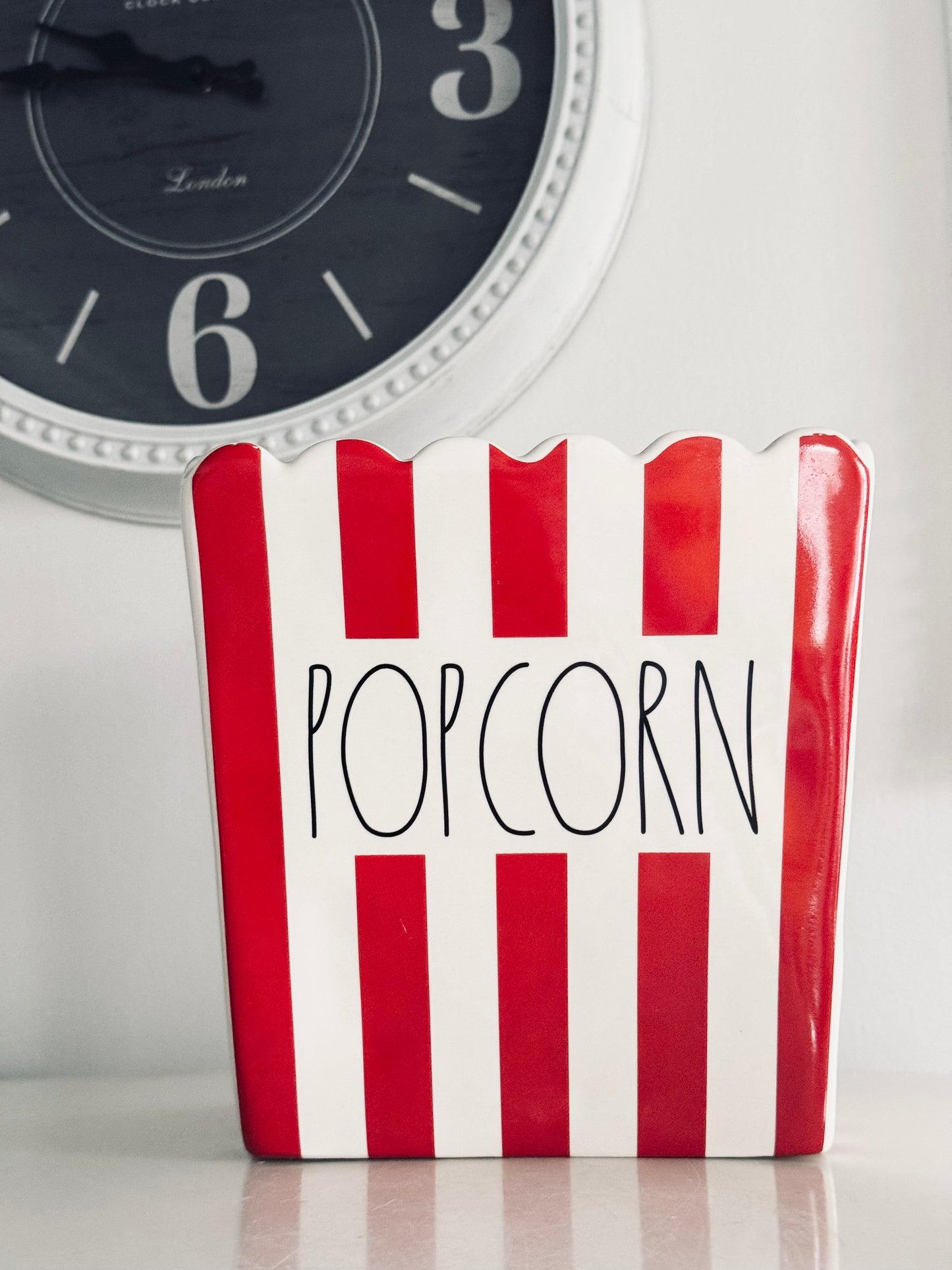 Rae Dunn by Magenta, LL Ceramic Popcorn Bucket , Red/White Striped