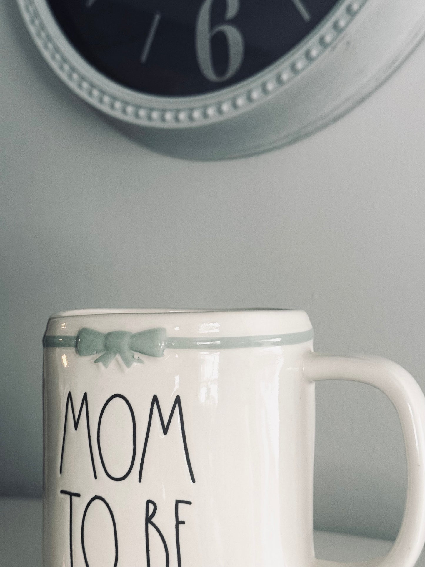 Rae Dunn by Magenta, Ceramic Mom To Be Mug, Blue Ribbon Mug Kitchen Accents