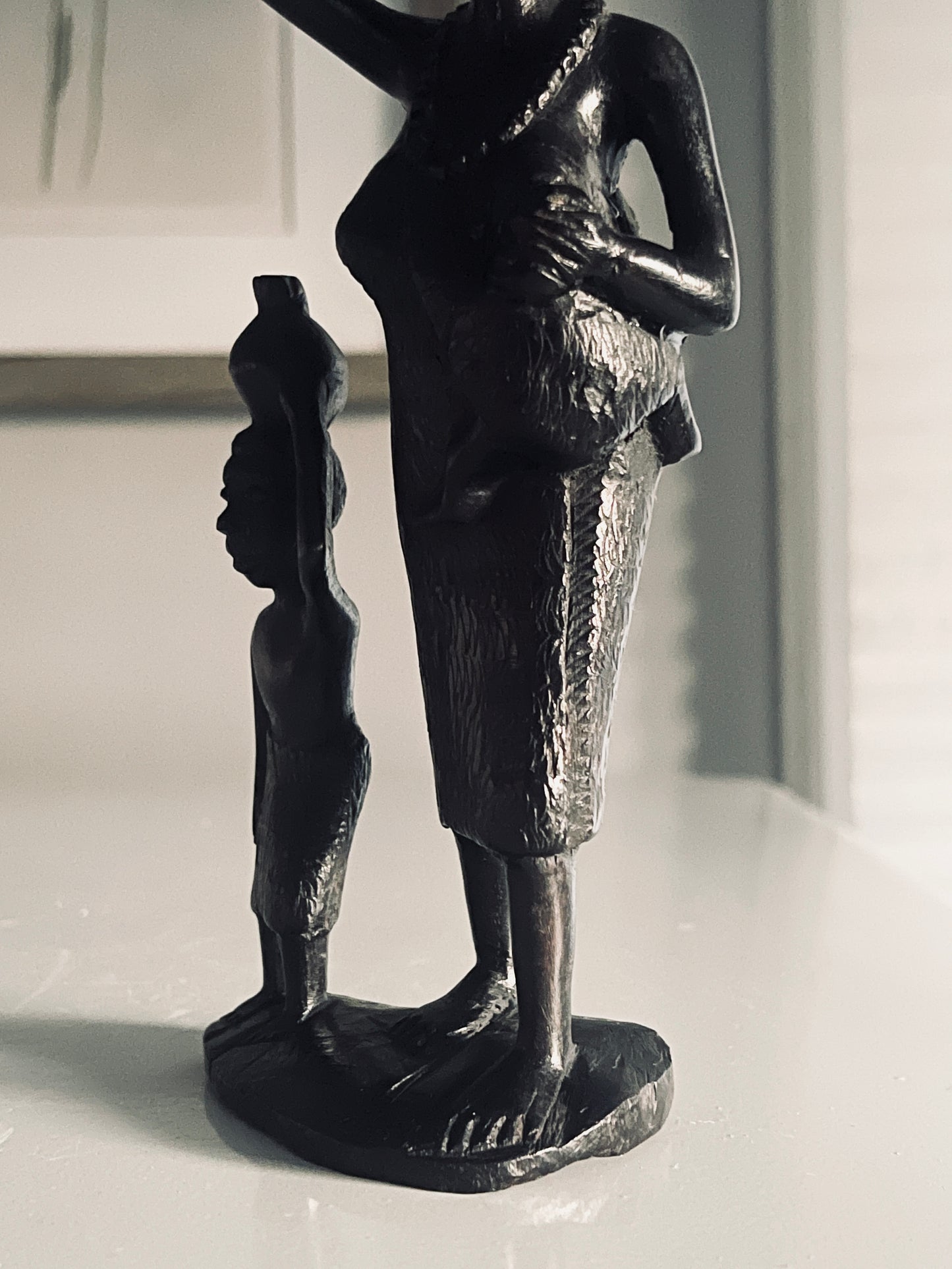 NOVICA Handmade Hardworking Mother and Child, Ebony Wood Sculpture, Black