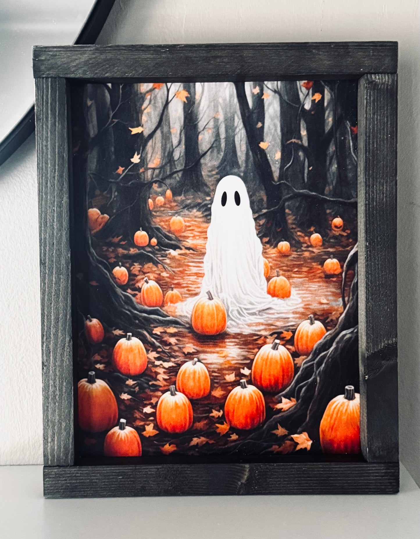 Wall Art Home Decor Framed Pictures for Wall Cute Ghost In Pumpkins Artwork