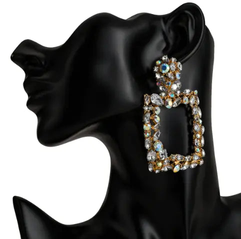 Bohemian Geometric Square Earrings with Rhinestones