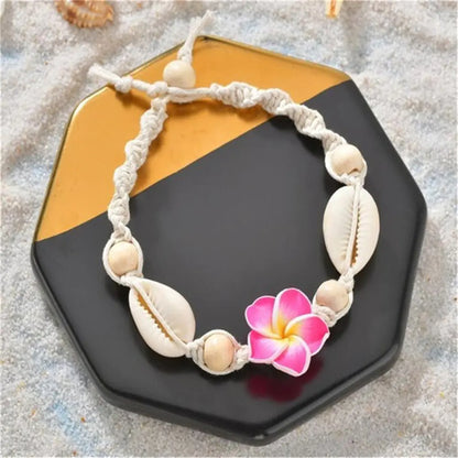 Boho Handmade Knotted Shell Flower Braided Anklet