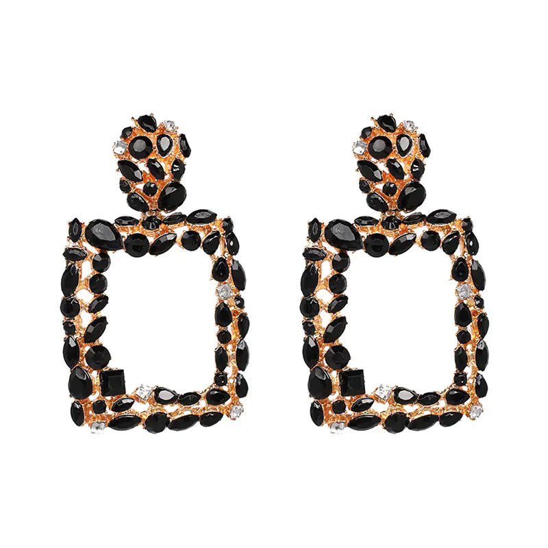 Bohemian Geometric Square Earrings with Rhinestones