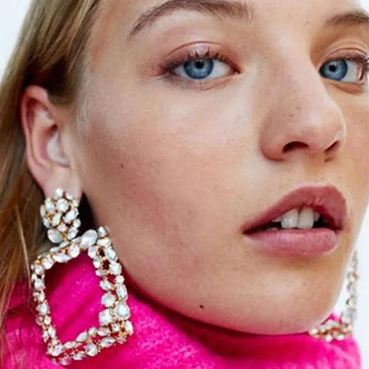 Bohemian Geometric Square Earrings with Rhinestones