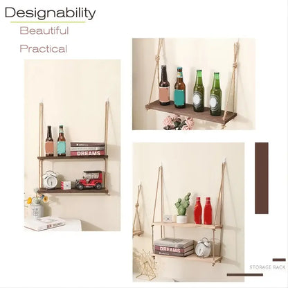 Boho Wall Hanging Shelf - Rustic Floating Shelf