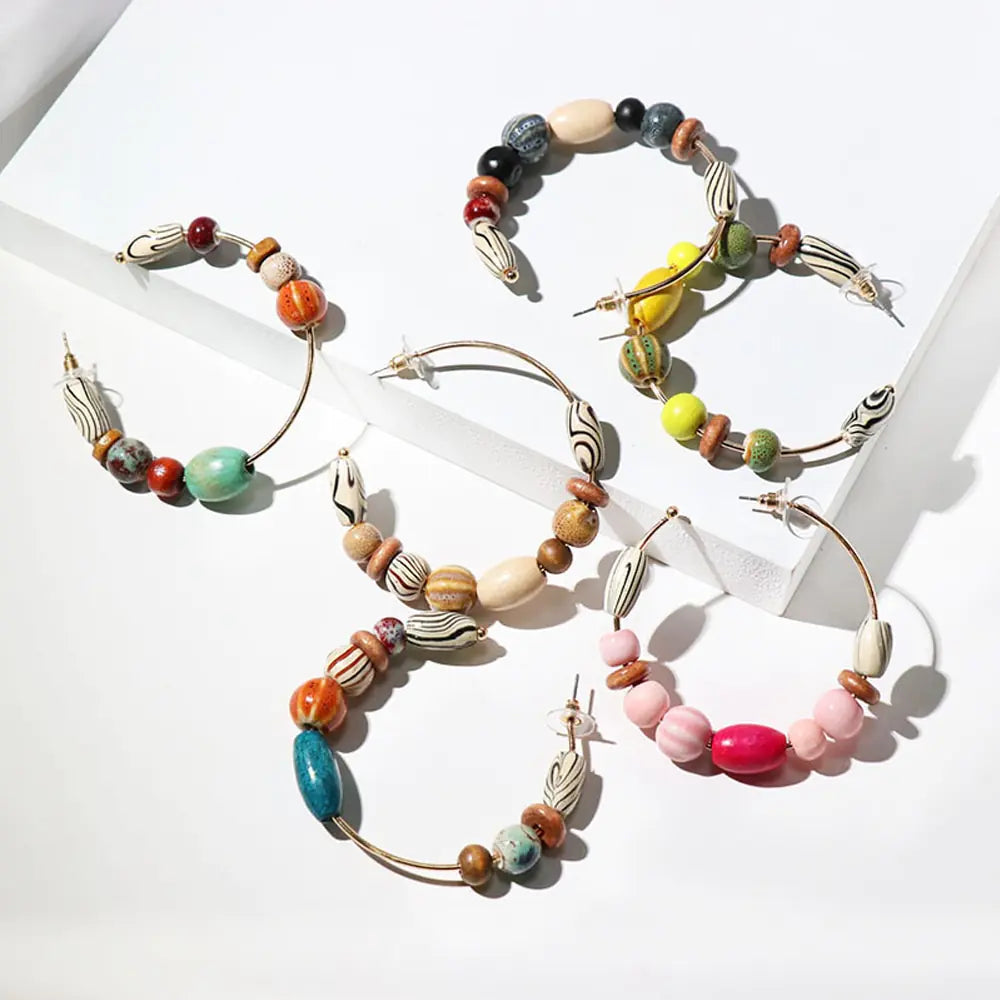 Bohemian Colorful Wooden Earrings and Studs