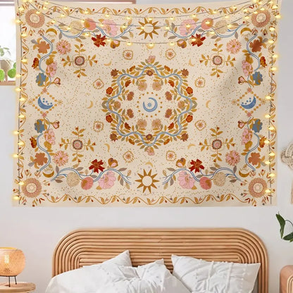 Boho Wall Hanging Tapestry - Sun Moon Stars Decor
