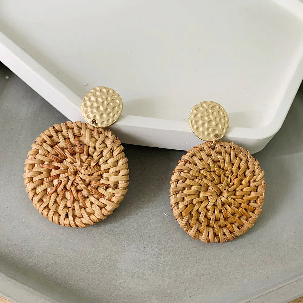 Bohemian Woven Rattan Earrings