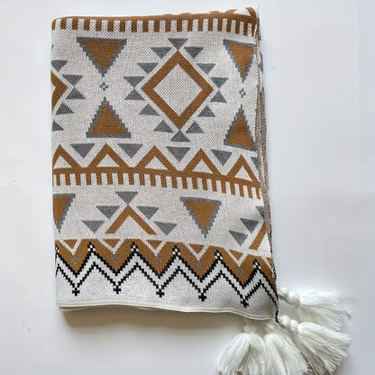 Bohemian Knitted Jacquard Tassel Throw Blanket