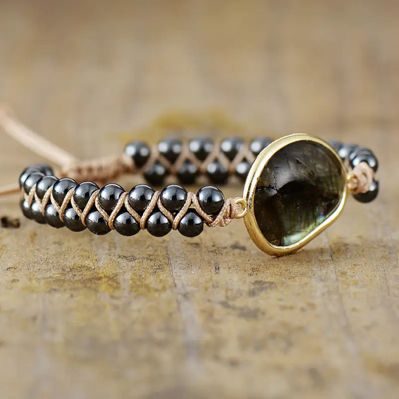 Labradorite Double Braided Bohemian Bracelet