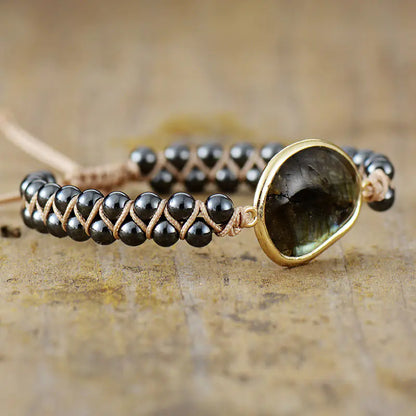 Labradorite Double Braided Bohemian Bracelet