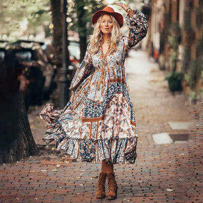 Bohemian Irregular Print Vintage Dress