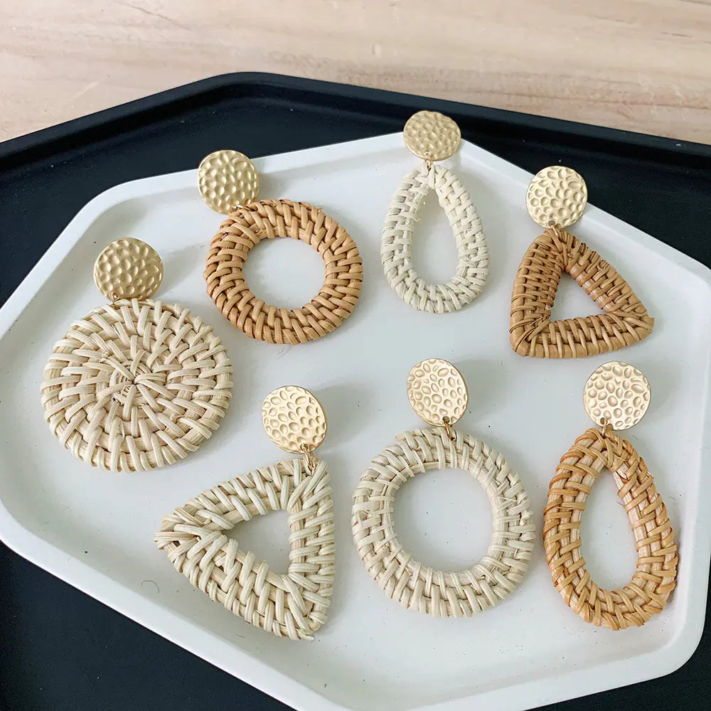 Bohemian Woven Rattan Earrings