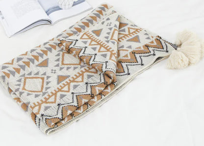 Bohemian Knitted Jacquard Tassel Throw Blanket
